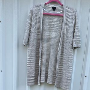 Torrid Pointelle Cardigan V-Neck Short Sleeve Sweater Marled Knit Grey 2X
